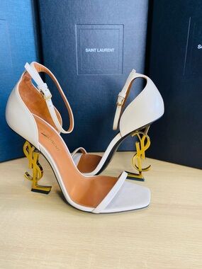 Saint Laurent Leather YSL Logo Opyum Heels w Certificate of Authenticity